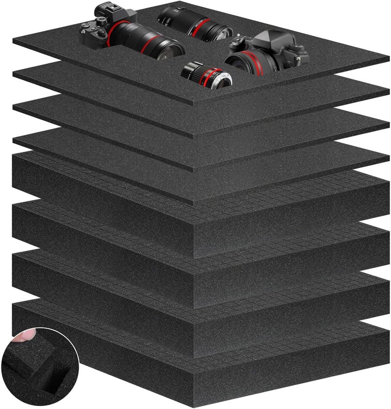Eunice 4Pcs 12 x 12 x 0.4 Inch Polyurethane Foam Sheets & 4Pcs 12 x 12 x 2 Inch Cuttable Foam Inserts for Cases, Packing Foam Pads for Tool Box, Camera Storage and Crafts - Image 1